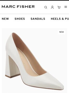 Marc Fisher White Pointed Block Heel Pump